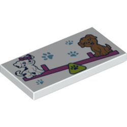 LEGO part 87079pr0259 Tile 2 x 4 with Dogs on Seesaw print in White