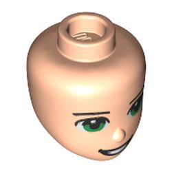 LEGO part 11816pr0307 Minidoll Head with Green Eyes, Open Mouth Smile Print in Light Nougat