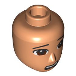 LEGO part 11818pr0303 Minidoll Head Male Dark Brown Eyes, Open Mouth Scared print in Nougat