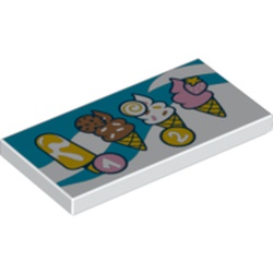 LEGO part 87079pr0279 Tile 2 x 4 with Ice Cream, Popsicles on Dark Azure Background print in White