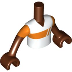 LEGO part 11408c06pr0126 Minidoll Torso Boy with White/Orange Shirt print, Reddish Brown Arms and Hands in White