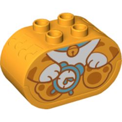 LEGO part 84253c01pr0001 Duplo Sound Brick 2 x 4 x 2 Rounded Ends with Tiger Body Holding Clock Print in Flame Yellowish Orange/ Bright Light Orange