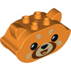 LEGO part 84484 Duplo Brick 2 x 4 x 2 Ears and Pointed Ends with Red Panda Face Print in Bright Orange/ Orange