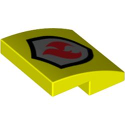 LEGO part 15068pr0054 Slope Curved 2 x 2 x 2/3 with Fire Logo Print in Vibrant yellow
