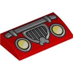 LEGO part 88930pr9998 Slope Brick Curved 2 x 4 x 2/3 No Studs, with Bottom Tubes with Car Headlights, Gray Fender and Grille with Hidden Mickey Print in Bright Red/ Red
