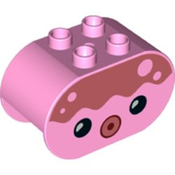LEGO part 4198pr9969 Duplo Brick 2 x 4 x 2 Rounded Ends with Octopus Face Print in Light Purple/ Bright Pink