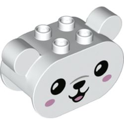 LEGO part 72133pr0006 Duplo Brick 2 x 4 x 2 Rounded Ends with Ears and Bear Face Print in White