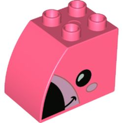 LEGO part 11344pr0015 Duplo Brick 2 x 3 x 2 with Curved Top, Flamingo Face Print in Vibrant Coral/ Coral