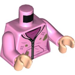 LEGO part 973c43h02pr5869 Torso Sweater, Zipper, Dark Pink Shirt, Dirty and Tattered Print, Bright Pink Arms, Light Nougat Hands in Light Purple/ Bright Pink