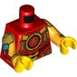 Torso Armor, Gold and Dark Red Plating, Circle with Chinese Character Print, Bright Light Orange Arms with Gold, Dark Red, and Dark Turquoise Armor Print, Yellow Hands