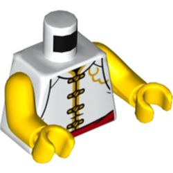 LEGO part 973c01h01pr5875 Torso Tunic with Yellow Trim, Red Sash Belt / Monkie Head Print, Yellow Arms and Hands in White