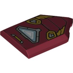 LEGO part 22385pr0136 Tile Special 2 x 3 Pentagonal with Iron Man Suit, Triangle Arc Reactor print in Dark Red