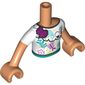 Minidoll Torso Girl with White Shirt, Black Trim, Dark Turquoise Belt, Butterflies print, Nougat Arms