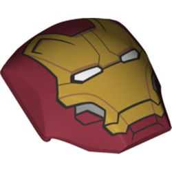 LEGO part 85834pr0001 Large Figure Head, Half, 4 x 5 x 1 2/3 with Iron Man Face print in Dark Red