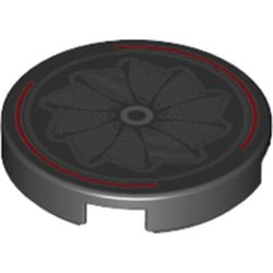 LEGO part 14769pr1232 Tile Round 2 x 2 with Fan, Red Circle print in Black