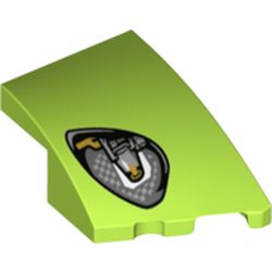 LEGO part 80178pr0002 Slope Curved 3 x 2 with Stud Notch Right with Black Headlight print in Bright Yellowish Green/ Lime