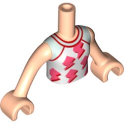 LEGO part 92456c01pr0423 Minidoll Torso White Shirt, Red/Coral Decorations print with Light Flesh Hands in Light Nougat