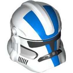 LEGO part 2019pr0005 Helmet Clone Trooper Phase 2, Closed Front, Holes for Visor with Dark Tan Markings print in White