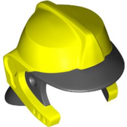 LEGO part 69971pr0001 Minifig Helmet with Black Peak and Neck Protector Pattern in Vibrant yellow