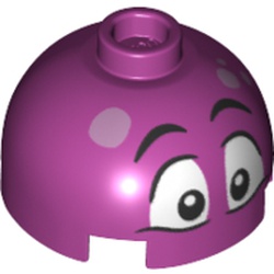 LEGO part 30367cpr1025 Brick Round 2 x 2 Dome Top - Hollow Stud with Bottom Axle Holder x Shape + Orientation and Eyes and Eyebrows Print in Bright Reddish Violet/ Magenta