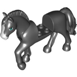 LEGO part 92173pr0001 Animal, Horse with Raised Leg, High Mane, White Nose, Bright Blue Eyes print in Black