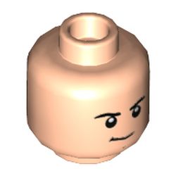 LEGO part 3626cpr3719 Minifig Head Buzz Lightyear, Serious Smirk / Mean Smile with Raised Eyebrow print in Light Nougat