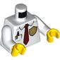 Torso Shirt, Pocket with Pen, Dark Red Tie, Gold Fire Badge Print, White Arms, Yellow Hands
