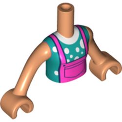 LEGO part 92456c03pr0427 Minidoll Torso Girl with Dark Pink Overall, Dark Turquoise Top, Flesh Arms and Hands in Bright Purple/ Dark Pink