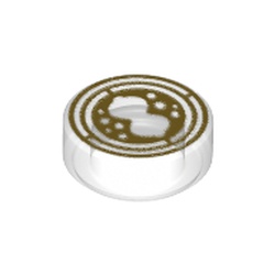 LEGO part 98138pr0192 Tile Round 1 x 1 with Gold Time Turner Hourglass Print in Transparent/ Trans-Clear