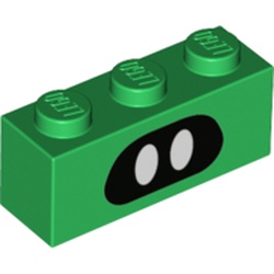 LEGO part 3622pr0065 Brick 1 x 3 with Black Mask, White Eyes print in Dark Green/ Green