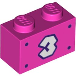 LEGO part 3004pr0079 Brick 1 x 2 with White '3', Dark Purple Border, Dots print in Bright Purple/ Dark Pink