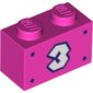 Brick 1 x 2 with White '3', Dark Purple Border, Dots print