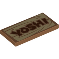 LEGO part 87079pr0291 Tile 2 x 4 with Wooden Board, 'Yoshi' print in Medium Nougat
