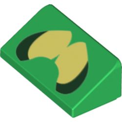 LEGO part 85984pr0036 Slope 30° 1 x 2 x 2/3 with Yellow/Dark Green Eyes print in Dark Green/ Green