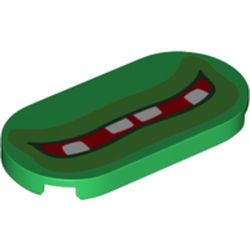 LEGO part 66857pr0015 Tile Round 2 x 4 with Wide Red Mouth, White Teeth print in Dark Green/ Green