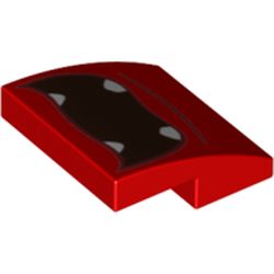 LEGO part 15068pr0057 Slope Curved 2 x 2 x 2/3 with Open Black Mouth, White Fangs print in Bright Red/ Red