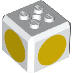 LEGO part 66855pr0005 Brick Special Cube with 2 x 2 Studs on Top, and Yellow Circles Print in White