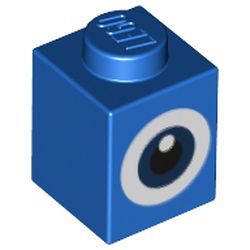 LEGO part 3005pr0030 Brick 1 x 1 with White/Dark Blue Eye in Bright Blue/ Blue