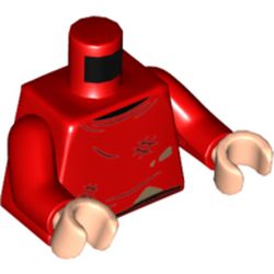LEGO part 973c22h02pr5895 Torso Sweater, Dirty and Tattered Print, Red Arms, Light Nougat Hands in Bright Red/ Red