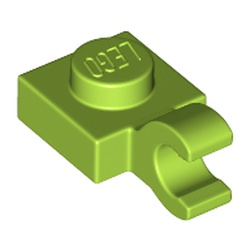 LEGO part 61252 Plate Special 1 x 1 with Clip Horizontal [Thick Open O Clip] in Bright Yellowish Green/ Lime