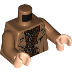 LEGO part 973c23h02pr5916 Torso Trenchcoat over Reddish Brown Jacket with Silver and Copper Clasps Print (Mad-Eye Moody), Medium Nougat Arms, Light Nougat Hands in Medium Nougat