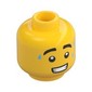 Minifig Head Ice Cream Vendor, Thick Eyebrows, Bright Light Blue Sweat Drops, Open Mouth with Teeth Print