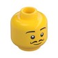 Minifig Head Mr Produce, Thin Eyebrows, Curly Brown Moustache, Smile Print