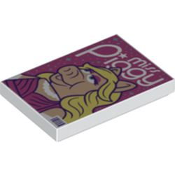 LEGO part 26603pr0077 Tile 2 x 3 with 'MISS PIGGY', Pig print in White