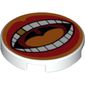 Tile Round 2 x 2 with Open Mouth, Orange Tongue, Gold Tooth print