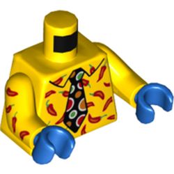 LEGO part 973c01h28pr0001 Torso, Shirt with Peppers, Black Tie with Dots print, Yellow Arms, Blue Hands in Bright Yellow/ Yellow