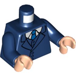 LEGO part 973c05h02pr0001 Torso, Suit Jacket print, Dark Blue Arms, Light Nougat Hands in Earth Blue/ Dark Blue