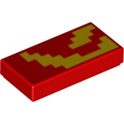 LEGO part 3069bpr0350 Tile 1 x 2 with Yellow Pixels print in Bright Red/ Red