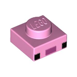 LEGO part 3024pr0021 Plate 1 x 1 with Black Eyes, Dark Pink Nose print in Light Purple/ Bright Pink