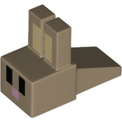 LEGO part 35525pr0001 Animal Body Part, Rabbit Head Blocky with Black Eyes and Pink Nose Print in Sand Yellow/ Dark Tan